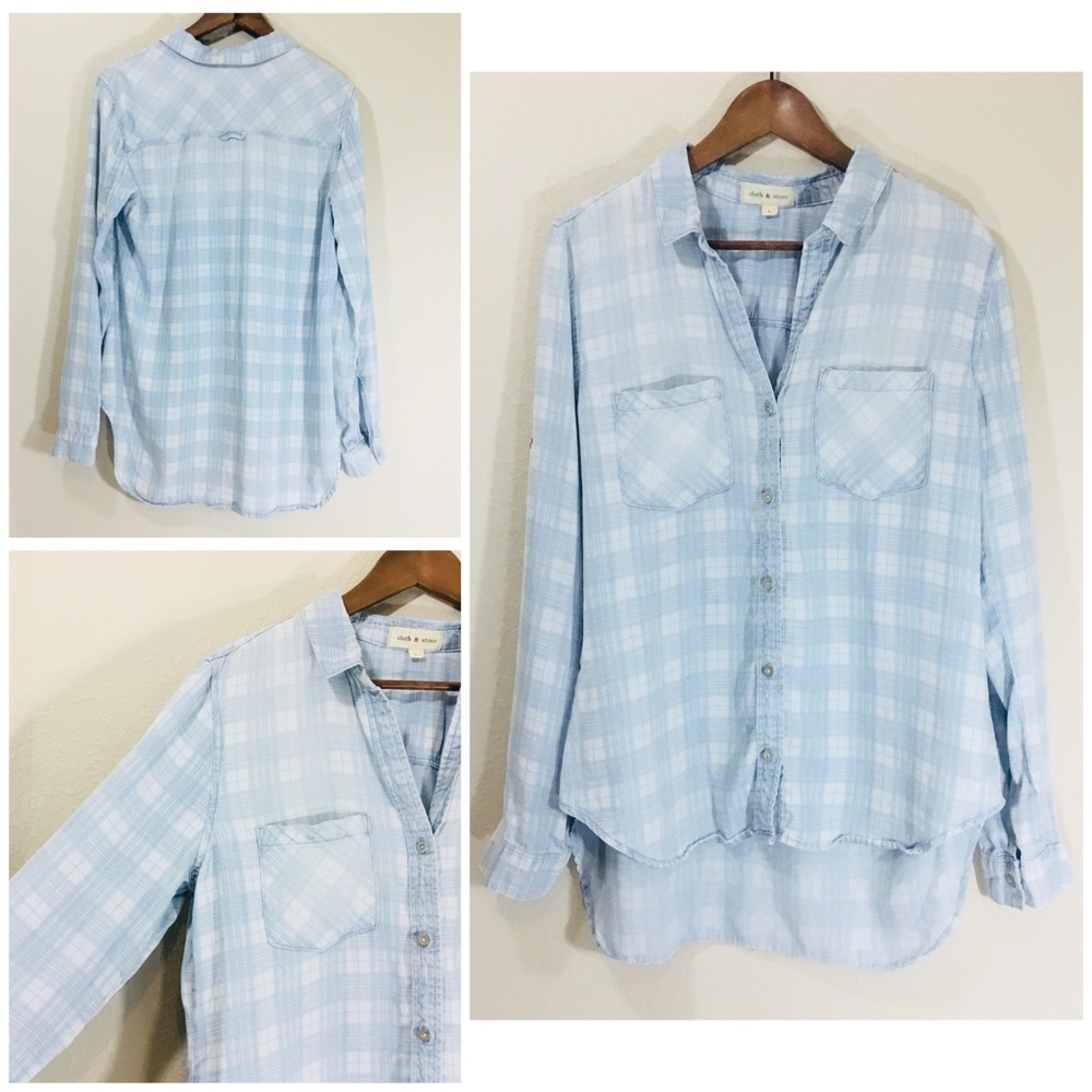 Cloth & Stone Light Blue Plaid Button Down Shirt